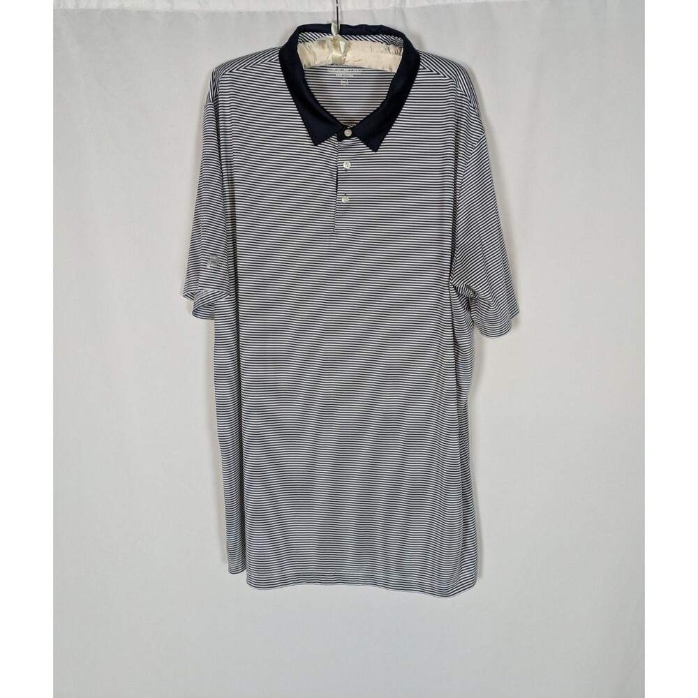 Pwomag Polo Shirt 3XL Men's Blue Striped Short Sleeve Golf Athletic Comfortable